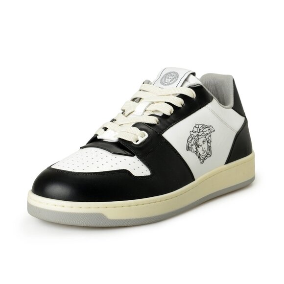 Versace Men's Black White Leather Medusa Logo Sneakers
